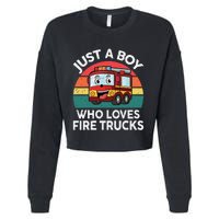 Just A Boy Who Loves Fire Trucks Firefighter Cropped Pullover Crew