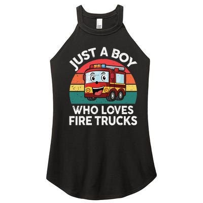 Just A Boy Who Loves Fire Trucks Firefighter Women's Perfect Tri Rocker Tank