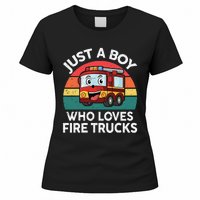 Just A Boy Who Loves Fire Trucks Firefighter Women's T-Shirt