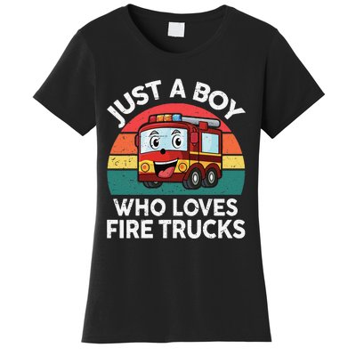 Just A Boy Who Loves Fire Trucks Firefighter Women's T-Shirt