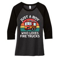 Just A Boy Who Loves Fire Trucks Firefighter Women's Tri-Blend 3/4-Sleeve Raglan Shirt