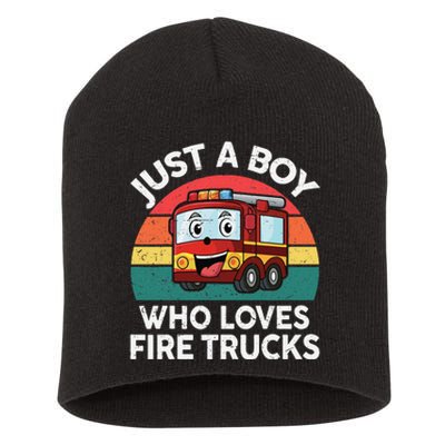 Just A Boy Who Loves Fire Trucks Firefighter Short Acrylic Beanie