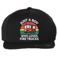 Just A Boy Who Loves Fire Trucks Firefighter Wool Snapback Cap