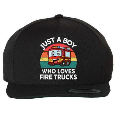 Just A Boy Who Loves Fire Trucks Firefighter Wool Snapback Cap