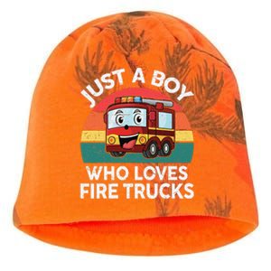 Just A Boy Who Loves Fire Trucks Firefighter Kati - Camo Knit Beanie