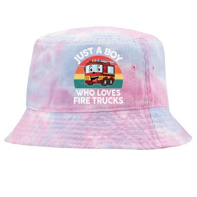 Just A Boy Who Loves Fire Trucks Firefighter Tie-Dyed Bucket Hat