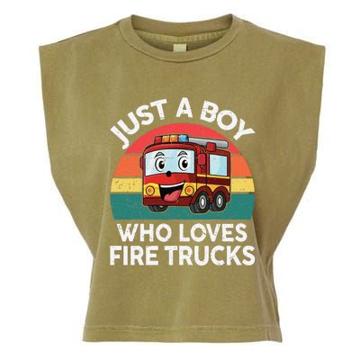 Just A Boy Who Loves Fire Trucks Firefighter Garment-Dyed Women's Muscle Tee