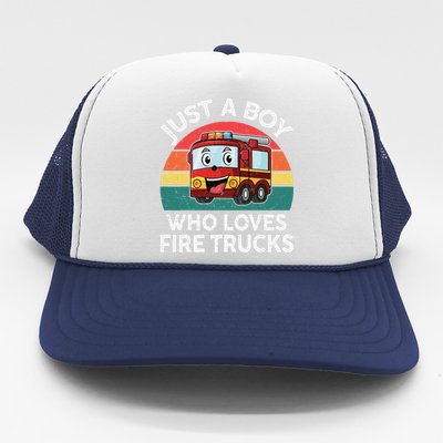 Just A Boy Who Loves Fire Trucks Firefighter Trucker Hat