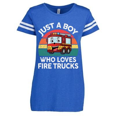 Just A Boy Who Loves Fire Trucks Firefighter Enza Ladies Jersey Football T-Shirt