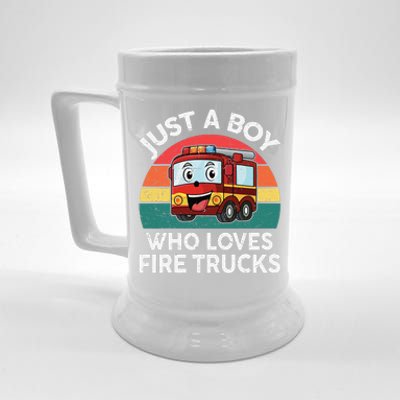 Just A Boy Who Loves Fire Trucks Firefighter Beer Stein