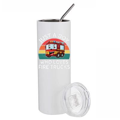 Just A Boy Who Loves Fire Trucks Firefighter Stainless Steel Tumbler