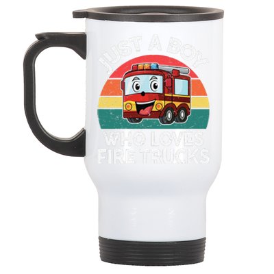 Just A Boy Who Loves Fire Trucks Firefighter Stainless Steel Travel Mug