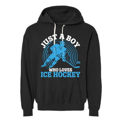 Just A Boy Who Loves Ice Hockey For Hockey Garment-Dyed Fleece Hoodie