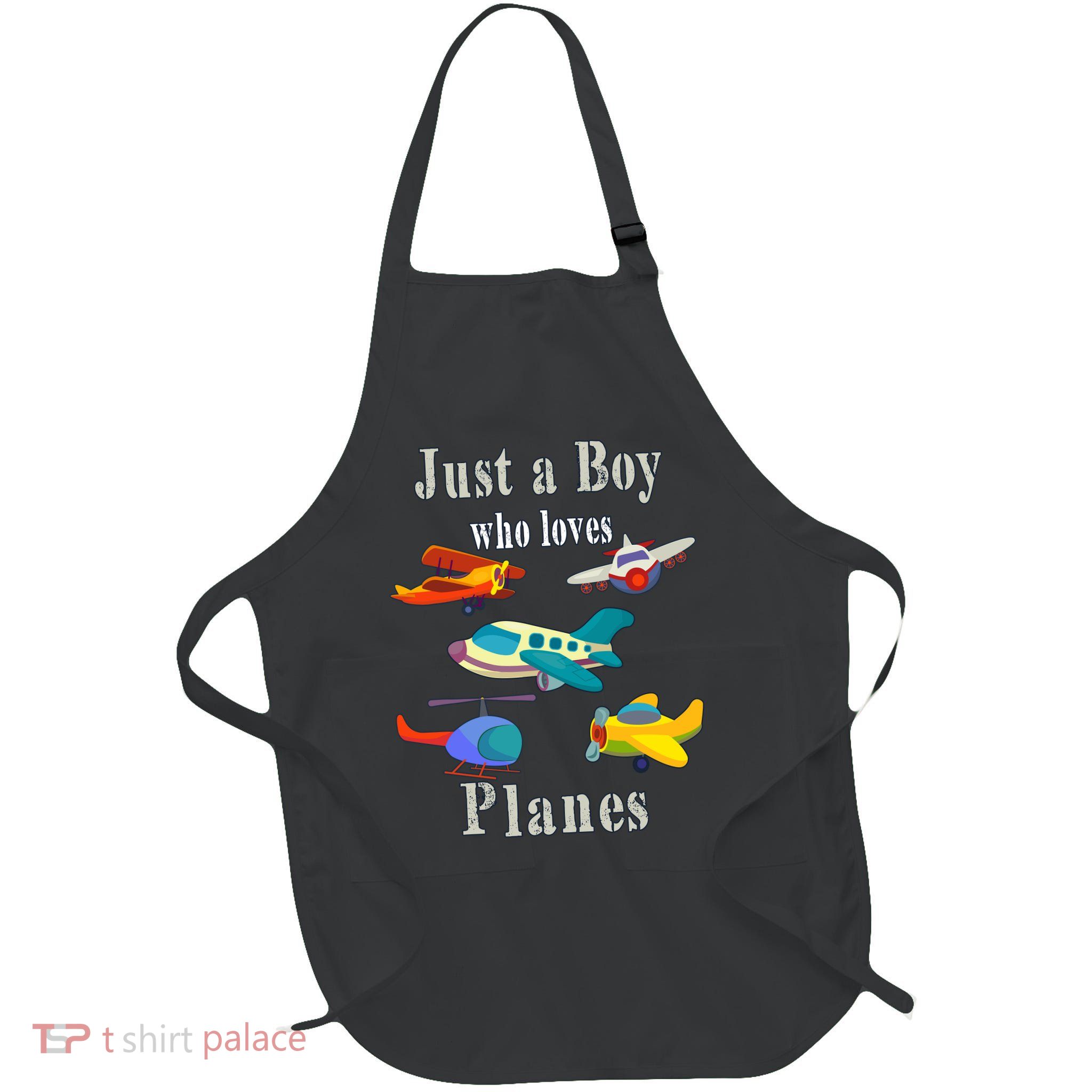 Just A Boy Who Loves Planes Airplane Full-Length Apron With Pockets