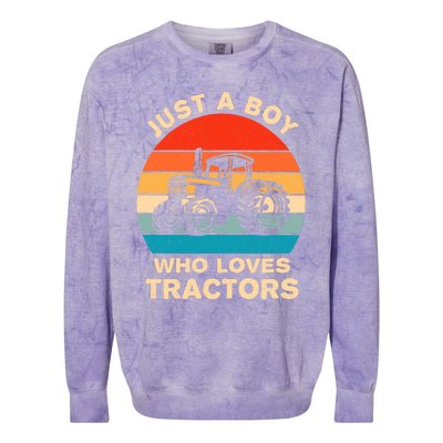 Just A Boy Who Loves Tractors Farm Kids Birthday Gift Colorblast Crewneck Sweatshirt