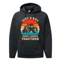 Just A Boy Who Loves Tractors Farm Kids Birthday Gift Performance Fleece Hoodie