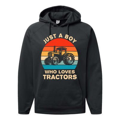 Just A Boy Who Loves Tractors Farm Kids Birthday Gift Performance Fleece Hoodie