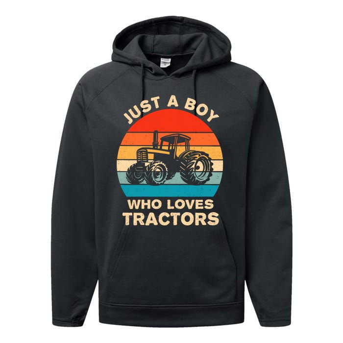 Just A Boy Who Loves Tractors Farm Kids Birthday Gift Performance Fleece Hoodie