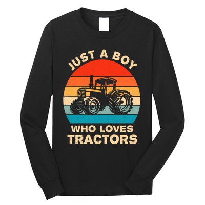 Just A Boy Who Loves Tractors Farm Kids Birthday Gift Long Sleeve Shirt