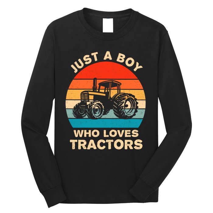 Just A Boy Who Loves Tractors Farm Kids Birthday Gift Long Sleeve Shirt