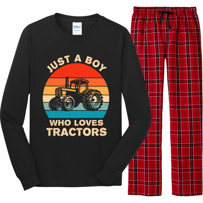 Just A Boy Who Loves Tractors Farm Kids Birthday Gift Long Sleeve Pajama Set