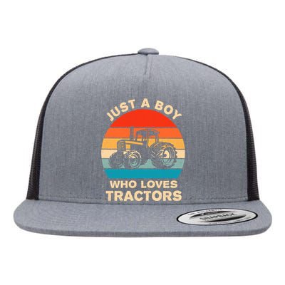 Just A Boy Who Loves Tractors Farm Kids Birthday Gift Flat Bill Trucker Hat