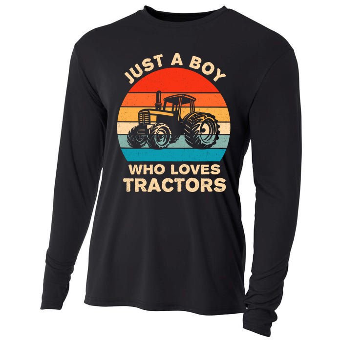 Just A Boy Who Loves Tractors Farm Kids Birthday Gift Cooling Performance Long Sleeve Crew