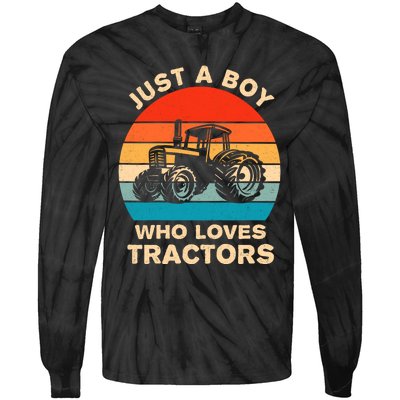 Just A Boy Who Loves Tractors Farm Kids Birthday Gift Tie-Dye Long Sleeve Shirt