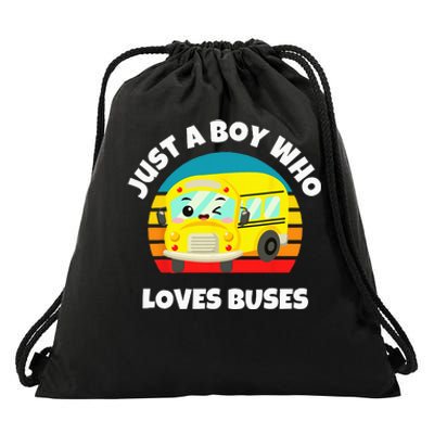 Just A Boy Who Loves Buses Birthday Yellow School Bus Lover Drawstring Bag