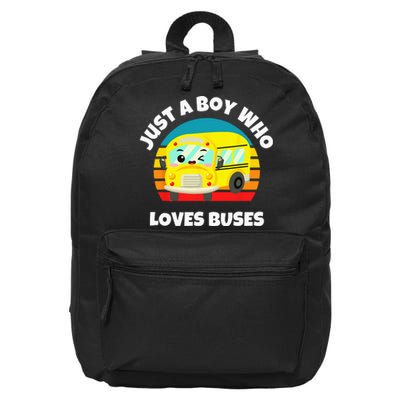 Just A Boy Who Loves Buses Birthday Yellow School Bus Lover 16 in Basic Backpack