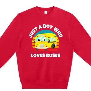 Just A Boy Who Loves Buses Birthday Yellow School Bus Lover Premium Crewneck Sweatshirt