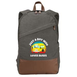 Just A Boy Who Loves Buses Birthday Yellow School Bus Lover Cotton Canvas Backpack