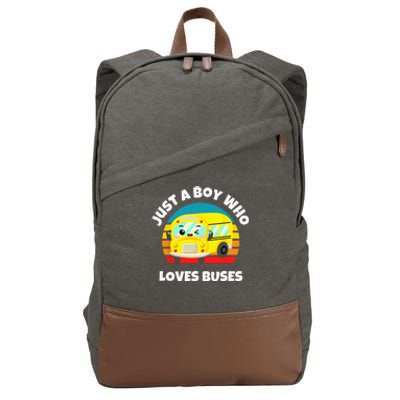 Just A Boy Who Loves Buses Birthday Yellow School Bus Lover Cotton Canvas Backpack