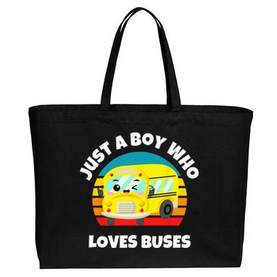 Just A Boy Who Loves Buses Birthday Yellow School Bus Lover Cotton Canvas Jumbo Tote