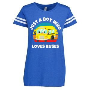 Just A Boy Who Loves Buses Birthday Yellow School Bus Lover Enza Ladies Jersey Football T-Shirt