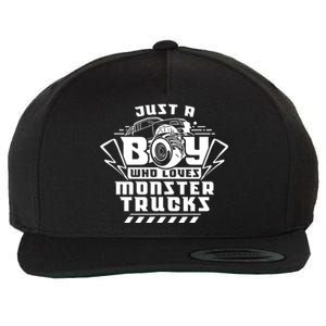 Just A Boy Who Loves Monster Trucks Monster Truck Driver Gift Wool Snapback Cap