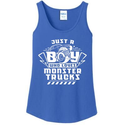 Just A Boy Who Loves Monster Trucks Monster Truck Driver Gift Ladies Essential Tank