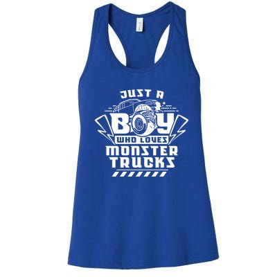 Just A Boy Who Loves Monster Trucks Monster Truck Driver Gift Women's Racerback Tank