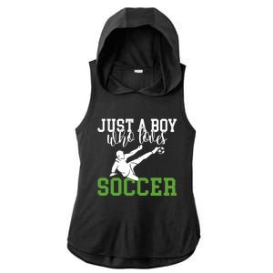 Just A Boy Who Loves Soccer Gift Ladies PosiCharge Tri-Blend Wicking Draft Hoodie Tank