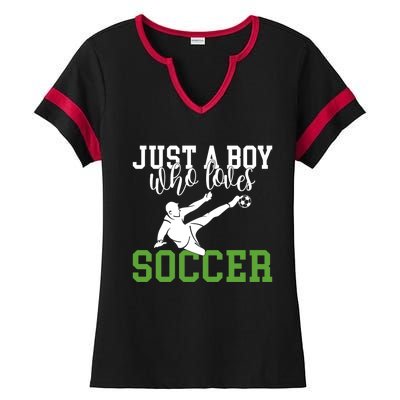 Just A Boy Who Loves Soccer Gift Ladies Halftime Notch Neck Tee