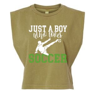 Just A Boy Who Loves Soccer Gift Garment-Dyed Women's Muscle Tee