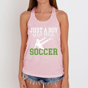 Just A Boy Who Loves Soccer Gift Women's Knotted Racerback Tank