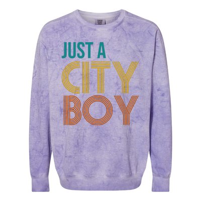 Just A City Boy Funny Colorblast Crewneck Sweatshirt