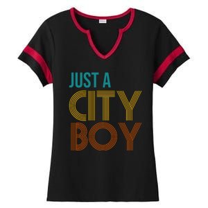 Just A City Boy Funny Ladies Halftime Notch Neck Tee