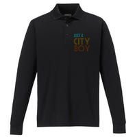 Just A City Boy Funny Performance Long Sleeve Polo