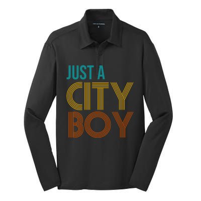 Just A City Boy Funny Silk Touch Performance Long Sleeve Polo