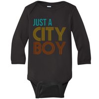 Just A City Boy Funny Baby Long Sleeve Bodysuit