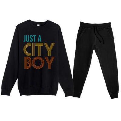 Just A City Boy Funny Premium Crewneck Sweatsuit Set