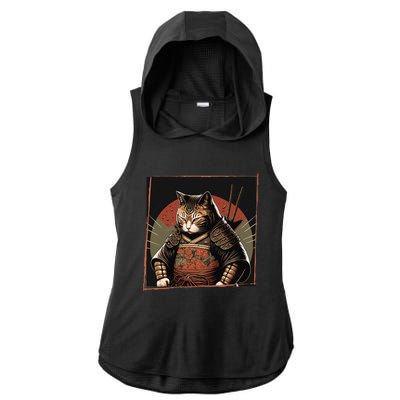 Japanese Art Cat Ninja Ukiyo-e Anime Style Samurai Cat Ladies PosiCharge Tri-Blend Wicking Draft Hoodie Tank