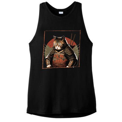 Japanese Art Cat Ninja Ukiyo-e Anime Style Samurai Cat Ladies PosiCharge Tri-Blend Wicking Tank